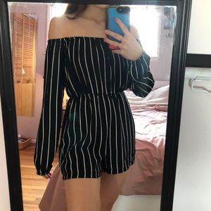 PrettyLittleThing Kennie Monochrome Striped Romper